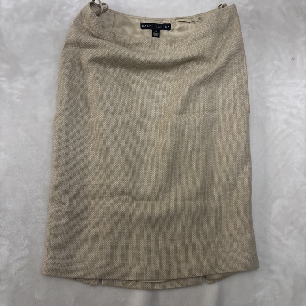 RALPH LAUREN BLACK LABEL, Pencil Skirt Beige Wool Blend, Silk Lined Women's 8